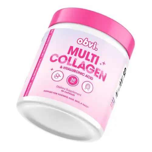 Obvi Multi Collagen Supplement with Hyaluronic Acid | Skin Care, Hair, Nail, Joint Support for Women, Gut Health | Hydrolyzed Protein Type I, II, III, V, X | 30 Capsules, 30 Servings