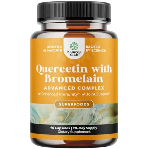 High Strength Quercetin with Bromelain - Quercetin 500mg Capsules Plus 100mg Bromelain per Serving - Advanced Quercetin Supplement for Lung & Immune Support with Potent Antioxidants (3 Months Supp...
