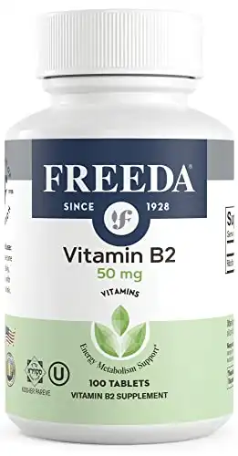 Freeda Vitamin B2 Riboflavin 50mg - Energy Metabolism, Migraine Headache Relief, Nervous System Health, Inflammation Support - Kosher, Gluten Free, Vegan Vit B 2 Supplement - B2 Vitamins 50mg (100 Ct)