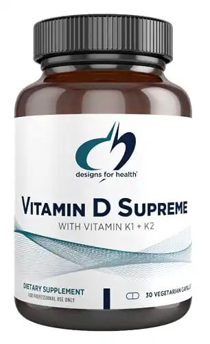 Designs for Health Vitamin D Supreme - Vitamin D 5000 IU with 2000mcg Vitamin K as MK4 for Bone Health, Heart Health & Immune Support - Vitamin D3 Enhanced with GG Supplement (30 Capsules)