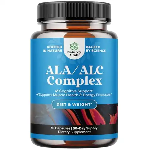 ALC and Alpha Lipoic Acid Supplements - Acetyl l-carnitine Alpha Lipoic Acid Antioxidant Supplement - Essential Fatty Acids for Skin Care Health AMPK Activator and Metabolism Booster for Weight Loss