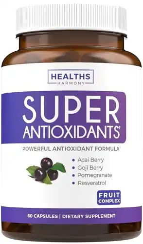Super Antioxidants Supplement - Powerful Super Food Antioxidant Daily Blend - Acai Berry, Goji, Pomegranate & Trans Resveratrol - Herbal and Fruit Formula For Women and Men - Skin Care - 60 Capsul...