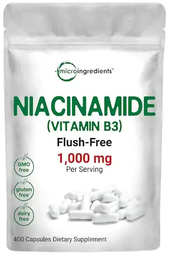 Vitamin B3 Niacinamide 500mg Per Capsule, 400 Capsules | 1,000mg Flush Free Niacin Per Serving, Essential B Vitamin Supplement | Skin Care Health & Energy Support | Non-GMO, Gluten Free