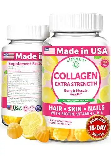 Collagen Gummies for Women and Men with Biotin Zinc Vitamin C and E - Anti Aging, Hair Growth, Skin Care Collagen Supplements - Non-GMO, Gluten Free - 30 Collagen Gummy Vitamins - 15 Days Supply