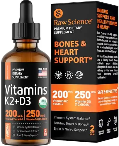Liquid Vitamin D3 K2 10000 iu & 200 mcg - Vitamin D with MK7 Vitamin K2 Drops - Bone Density & Heart Support Liquid Vitamins for Women & Men, High Absorption Vit K2 D3 Vitamin Supplement -...