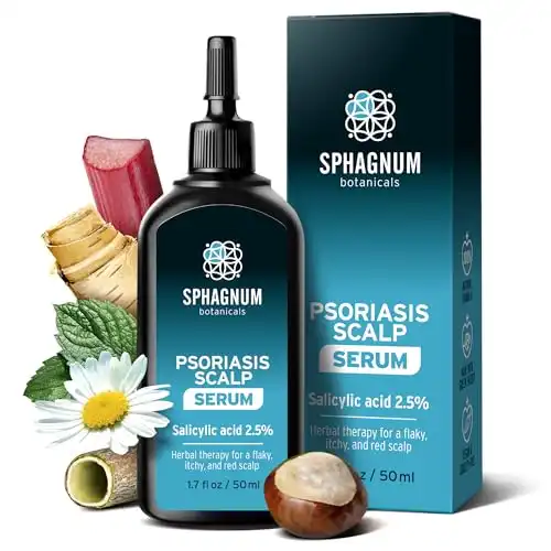 Sphagnum Botanicals Scalp Psoriasis Treatment Serum - Herbs & Medicated salicylic Acid Quickly Relieve a red, Flaky & Itchy Scalp. Effective for Eczema, Dandruff and seborrheic Dermatitis 1.7 ...